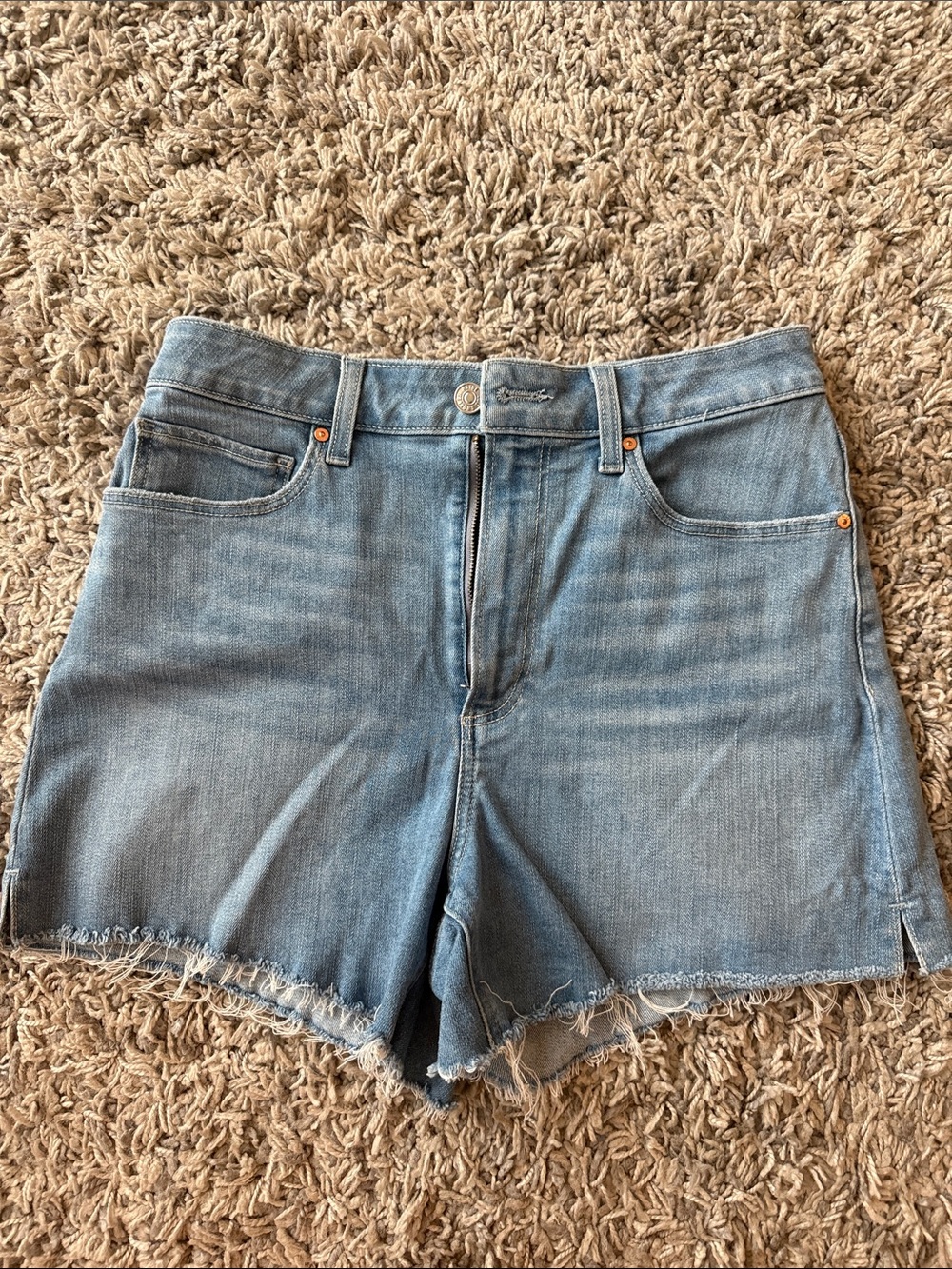PAIGE Light Wash DANI SHORT Denim with Frayed Hem